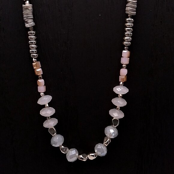 Long Beaded Necklace Pastel Colored Beads Silver-tone Delicate Beaded Chain - Picture 7 of 14